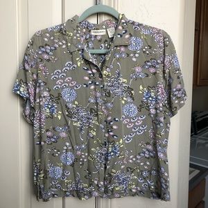 Green floral button down top